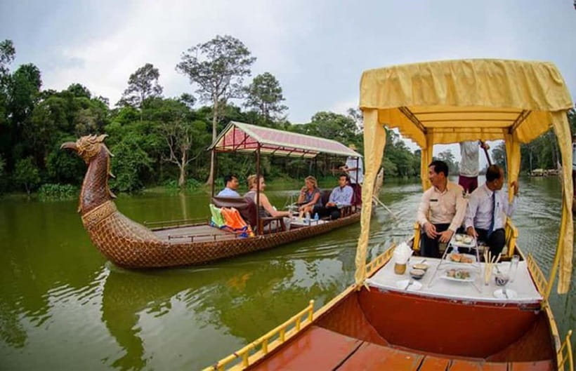 Angkor Bike tour & Gondola Sunset Boat - Sunset from a private dragon boat