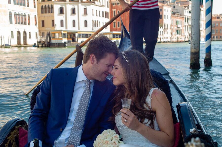 Grand Canal: Renew Your Wedding Vows on a Venetian Gondola - Holding the rose posy and renewing your vows